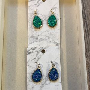 Green & Blue Shiny Dangle Earrings Bundle